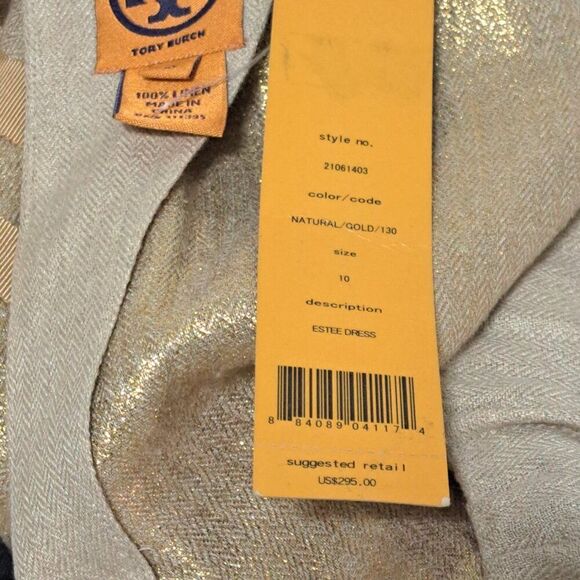 Tory Burch Women's Estee Dress Linen Gold Bias Cut Sleeveless Party Cocktail 10 - Picture 7 of 8